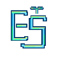 The letters E and S in a blocky, pixel-art style